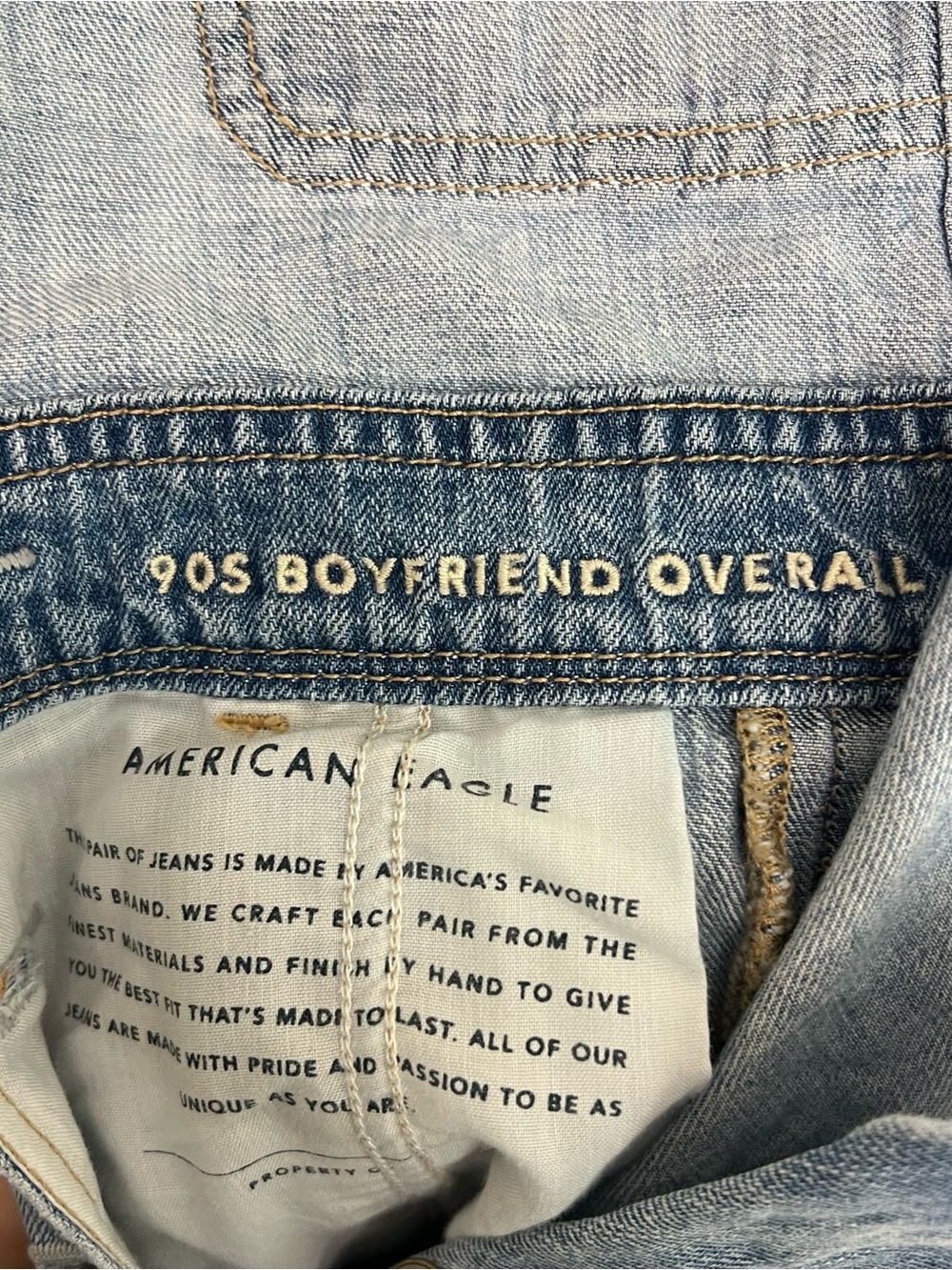 American Eagle 90s Boyfriend Denim Y2K Overalls Utility Raw Hem Size XS Classic - Picture 6 of 7